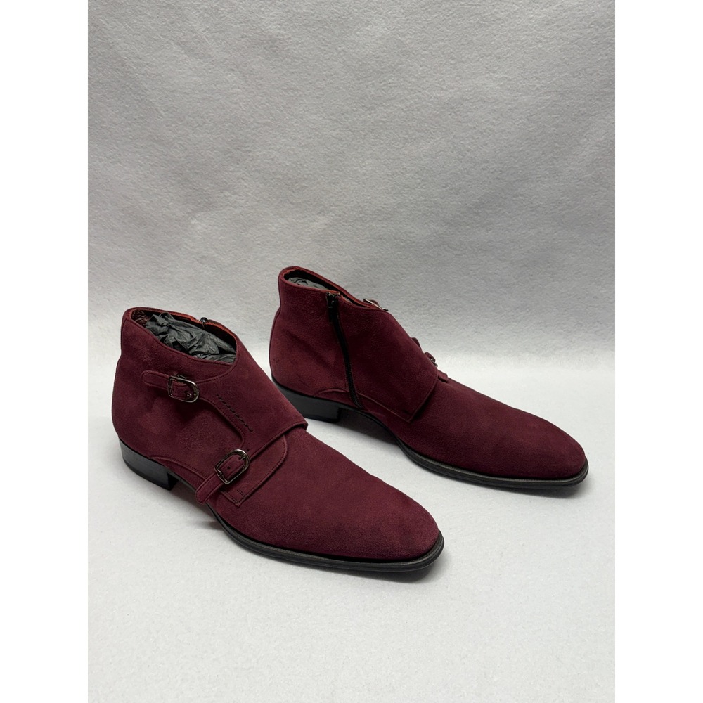 Mezlan Mens Burgundy Suede Double Monk Strap Ankle Boots 11M Burgundy Zipper